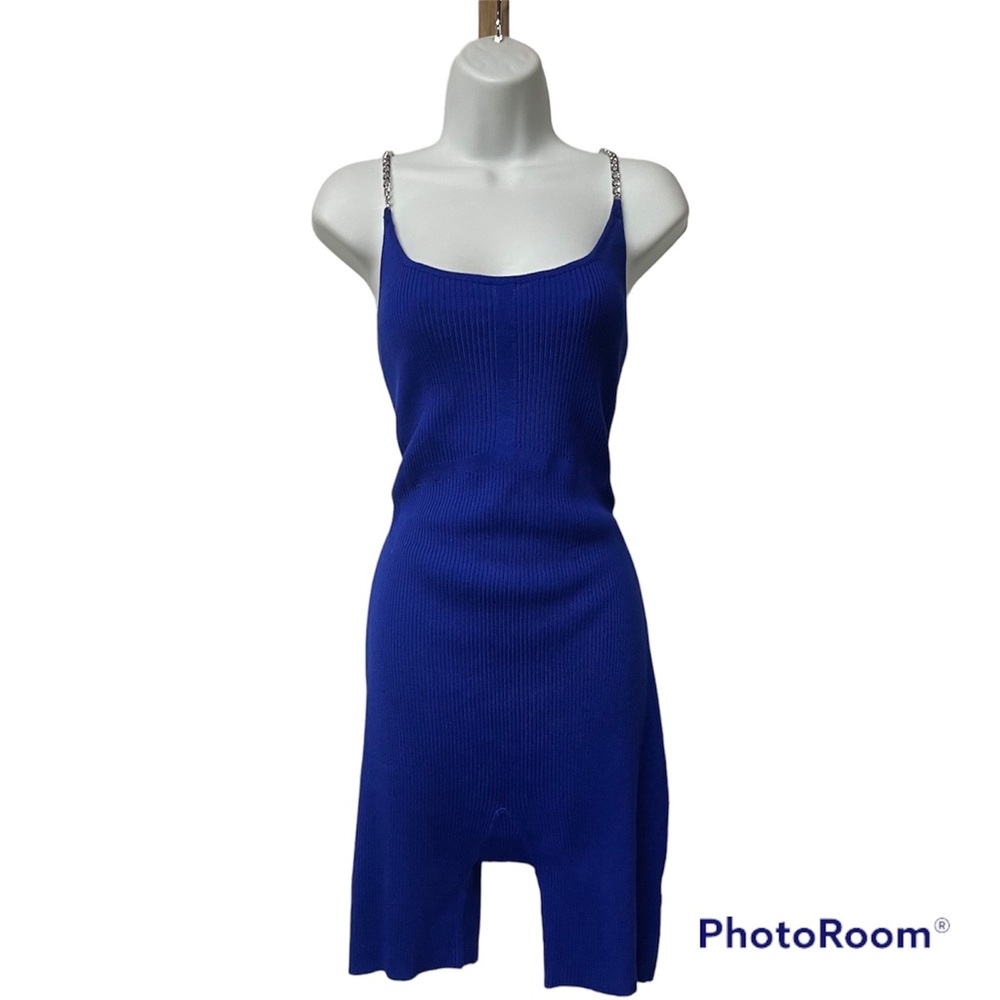 Almost Famous one piece Romper Royal Blue Knit with silver chains stretch 2xl